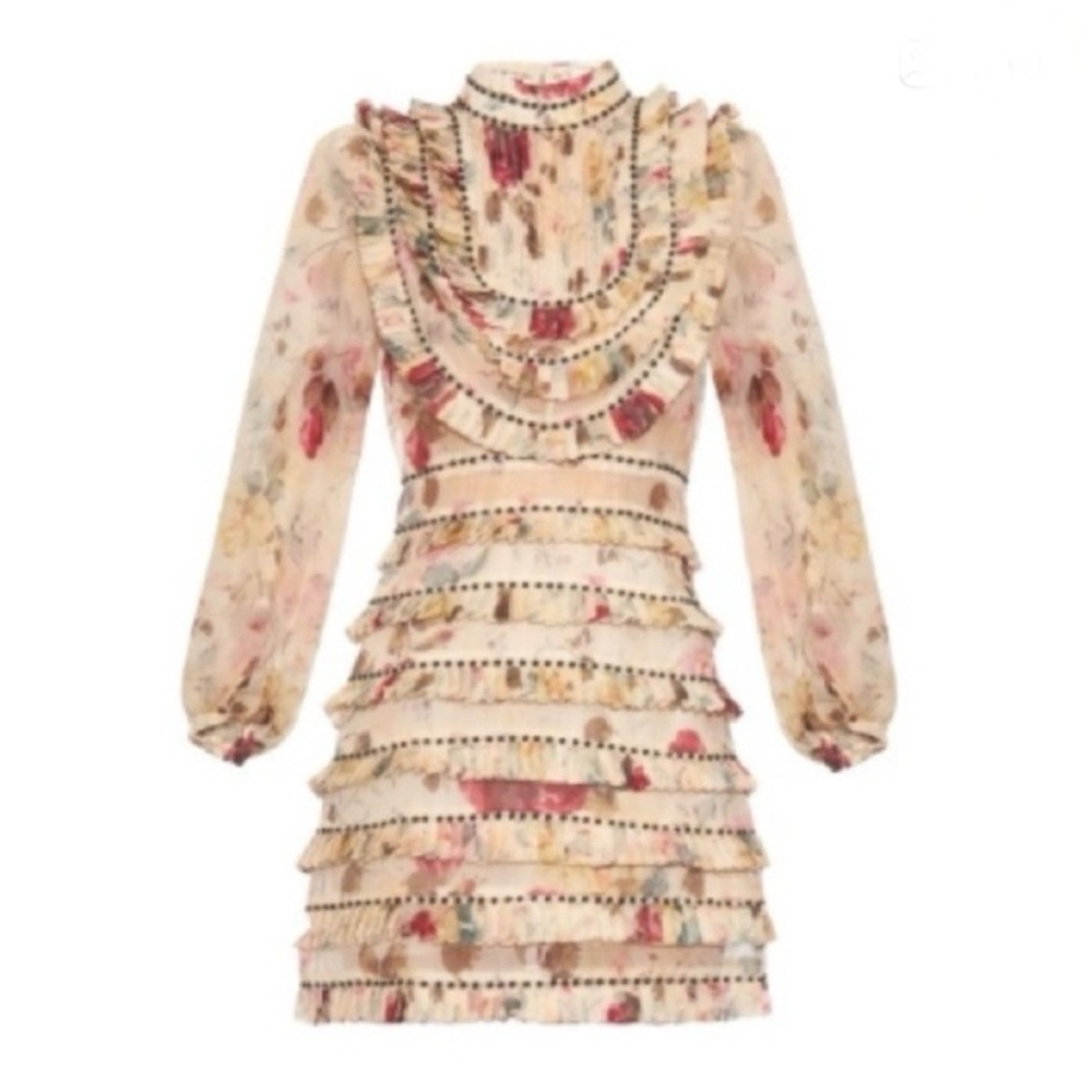 Zimmermann Floral Long Sleeve Dress - Cream and Pink